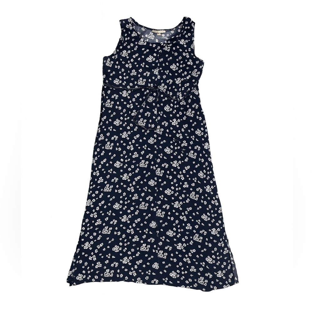 Caroline Welsh Vintage Navy Blue Floral Sleeveless Dress – 90s Cottagecore Style